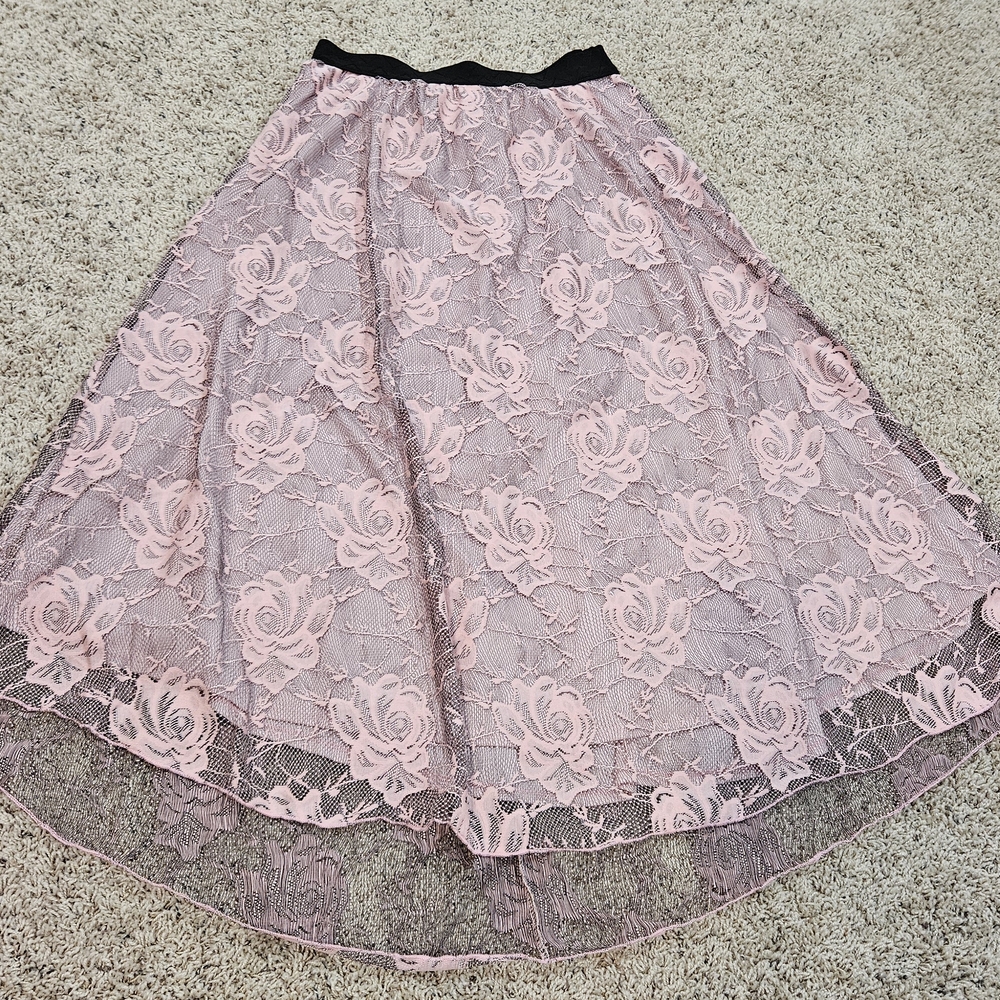 LuLaRoe Pink Floral Lace Maxi Skirt Lucy
